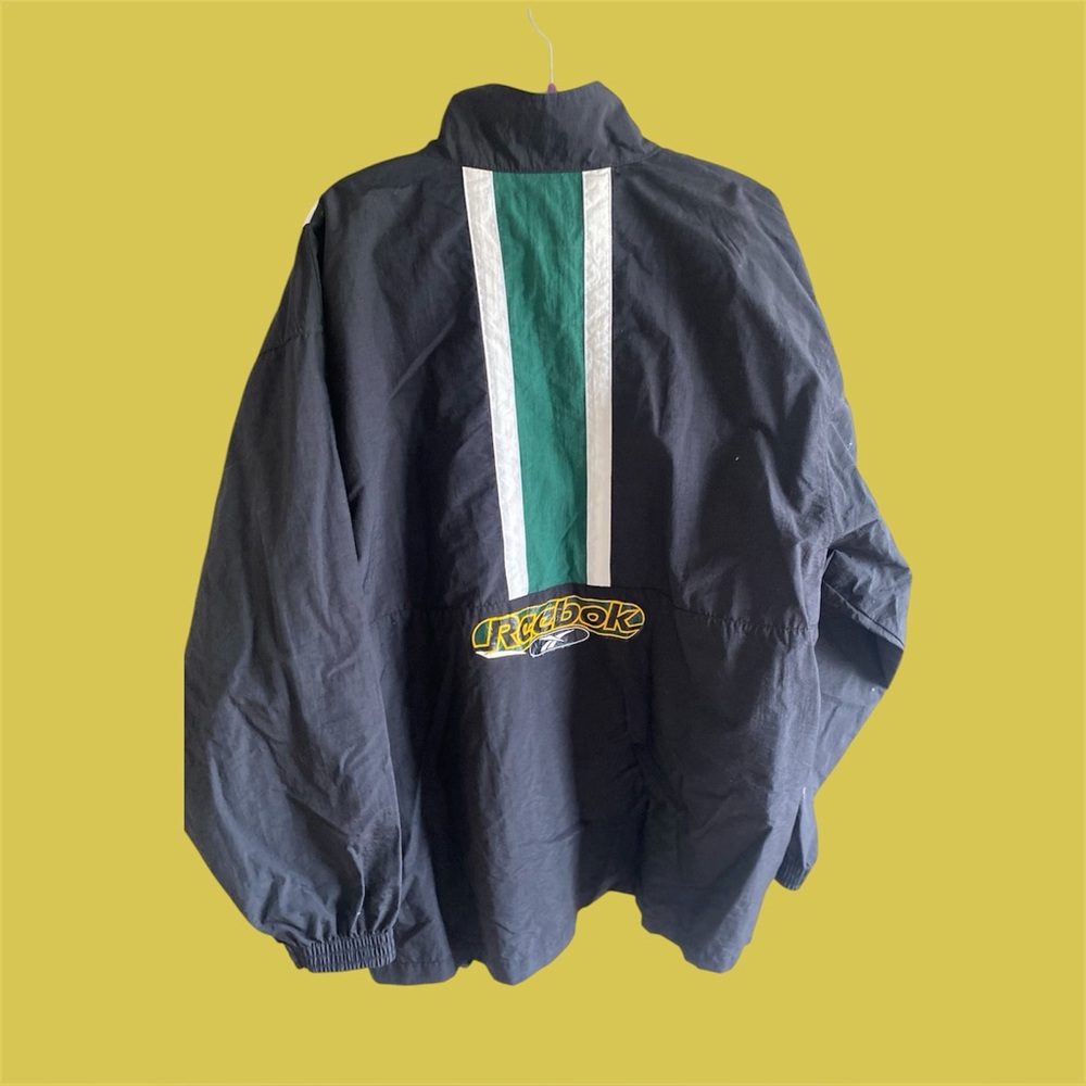 Vintage Reebok Jacket Men’s XL 80s/90s Black Green Color-block Windbreaker Logo